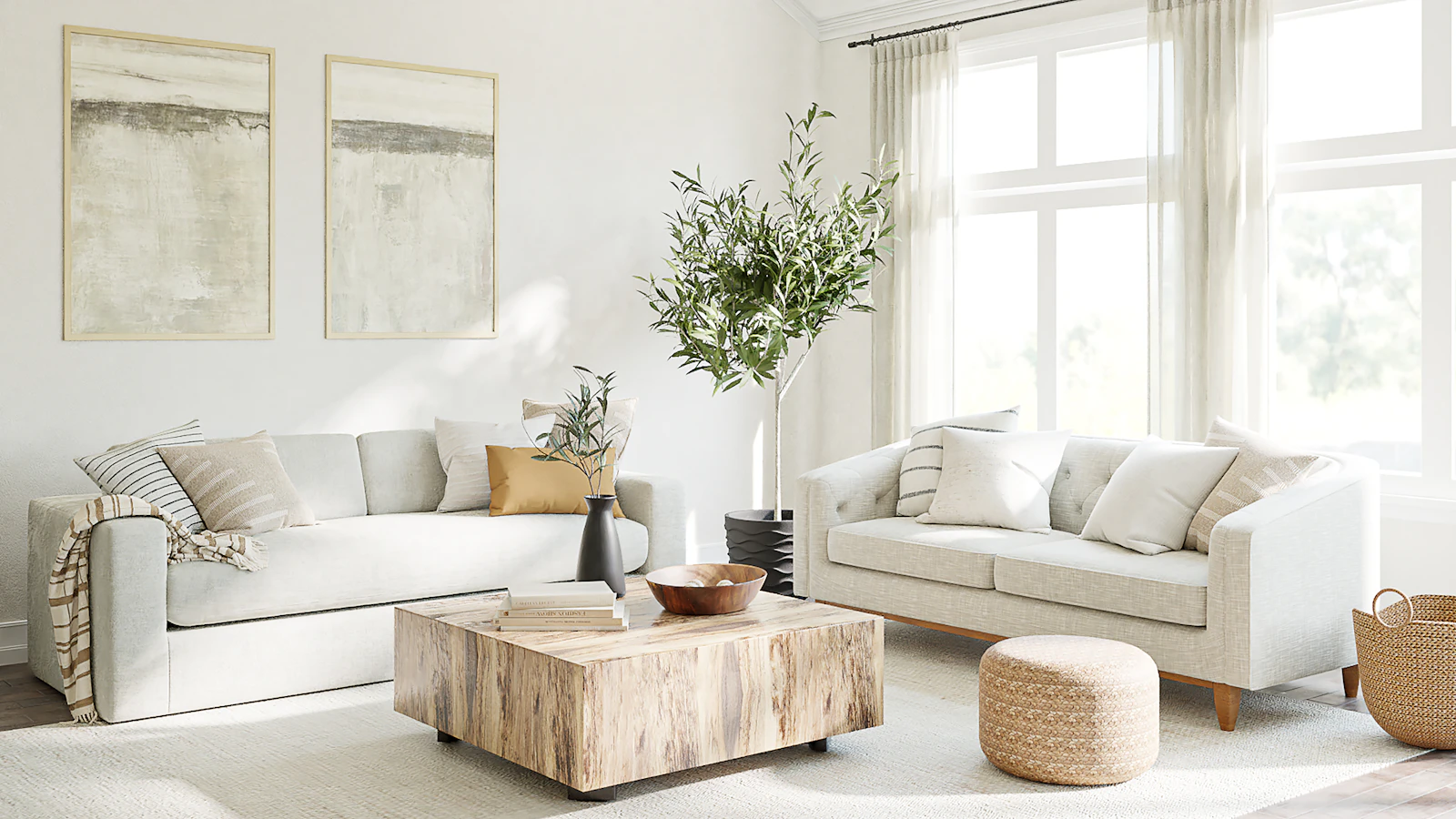 Intérieur d'un appartement meublé, lumineux et épuré